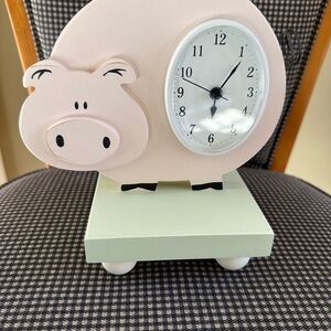 Wish Upon a Star Wooden Pink Piggy Clock on Green Stand